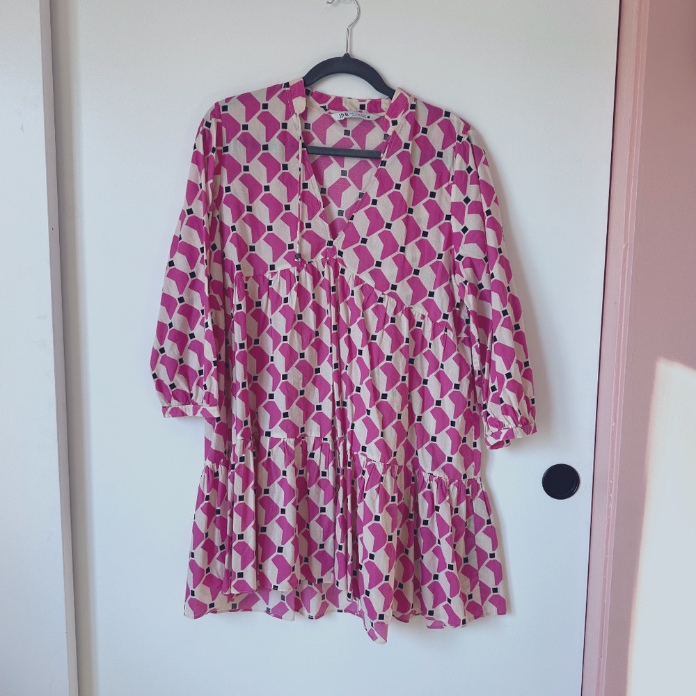 Pink Blousy Sleeve Short Dress